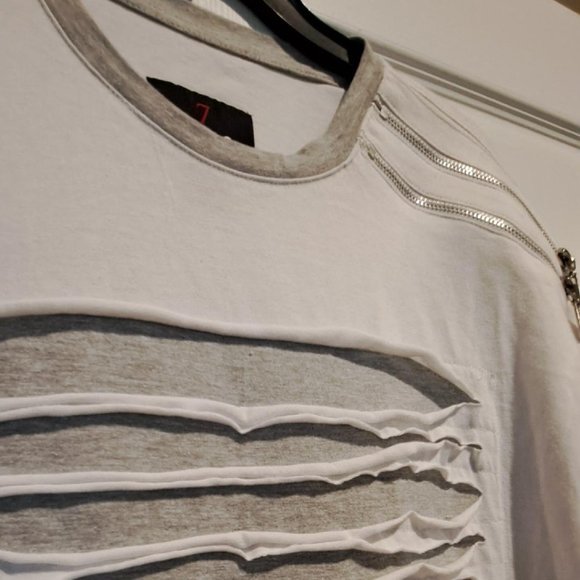 Men Distressed White and Gray Shirt Size Large - Picture 2 of 2